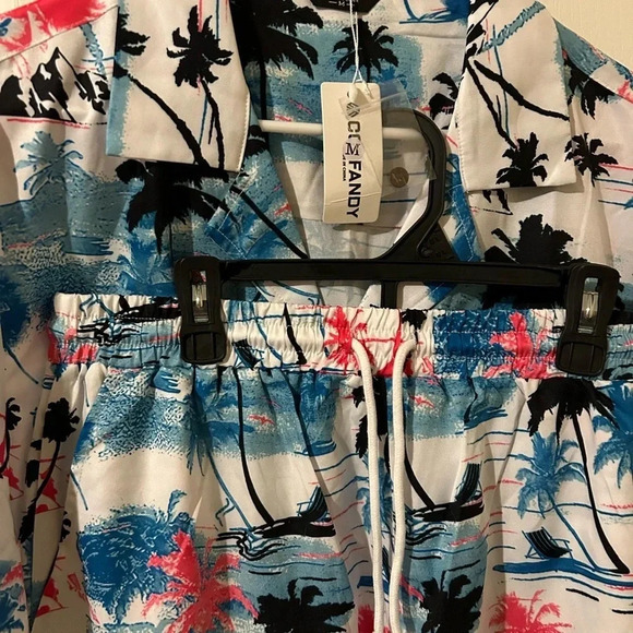 Flamingo Other - CoofAndy Men’s Blue/White Bermuda palm trees shorts and top set Size M NEW